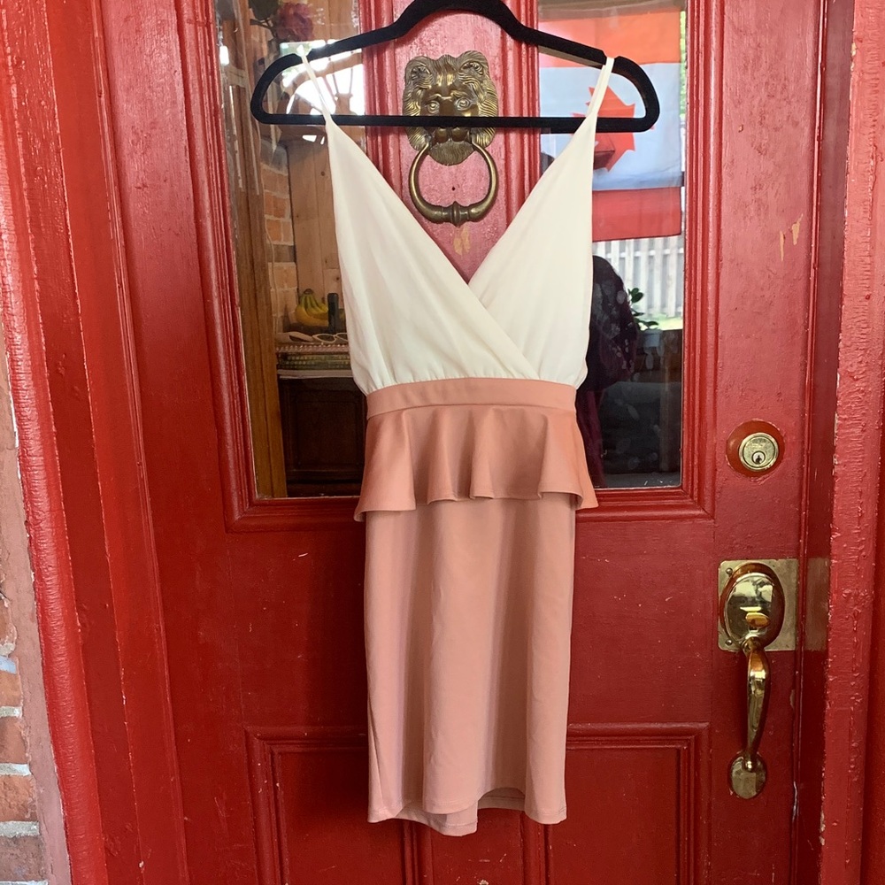 BLVD White and Tan Midi Dress